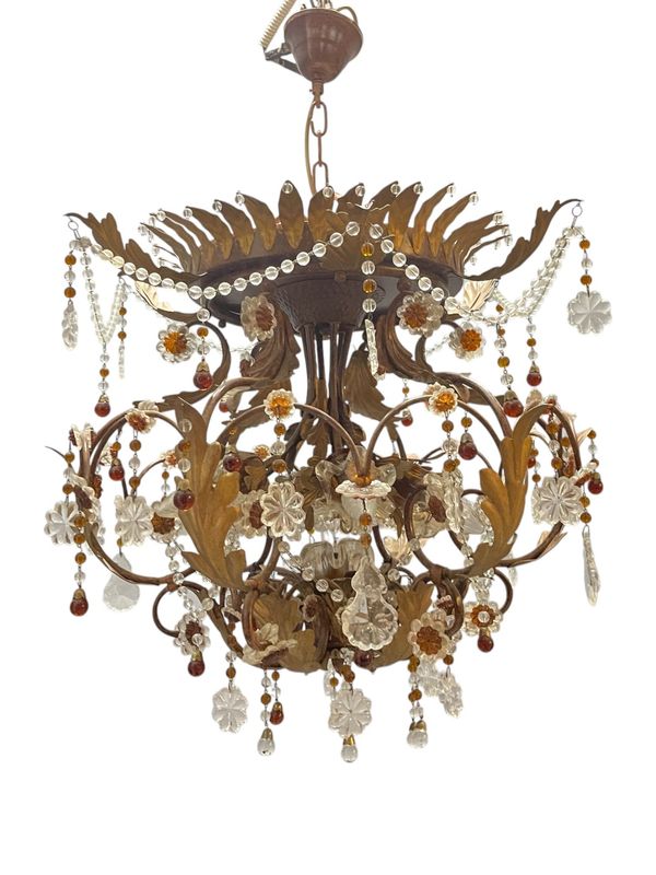Italian Tole and Murano Glass Chandelier, 1960s