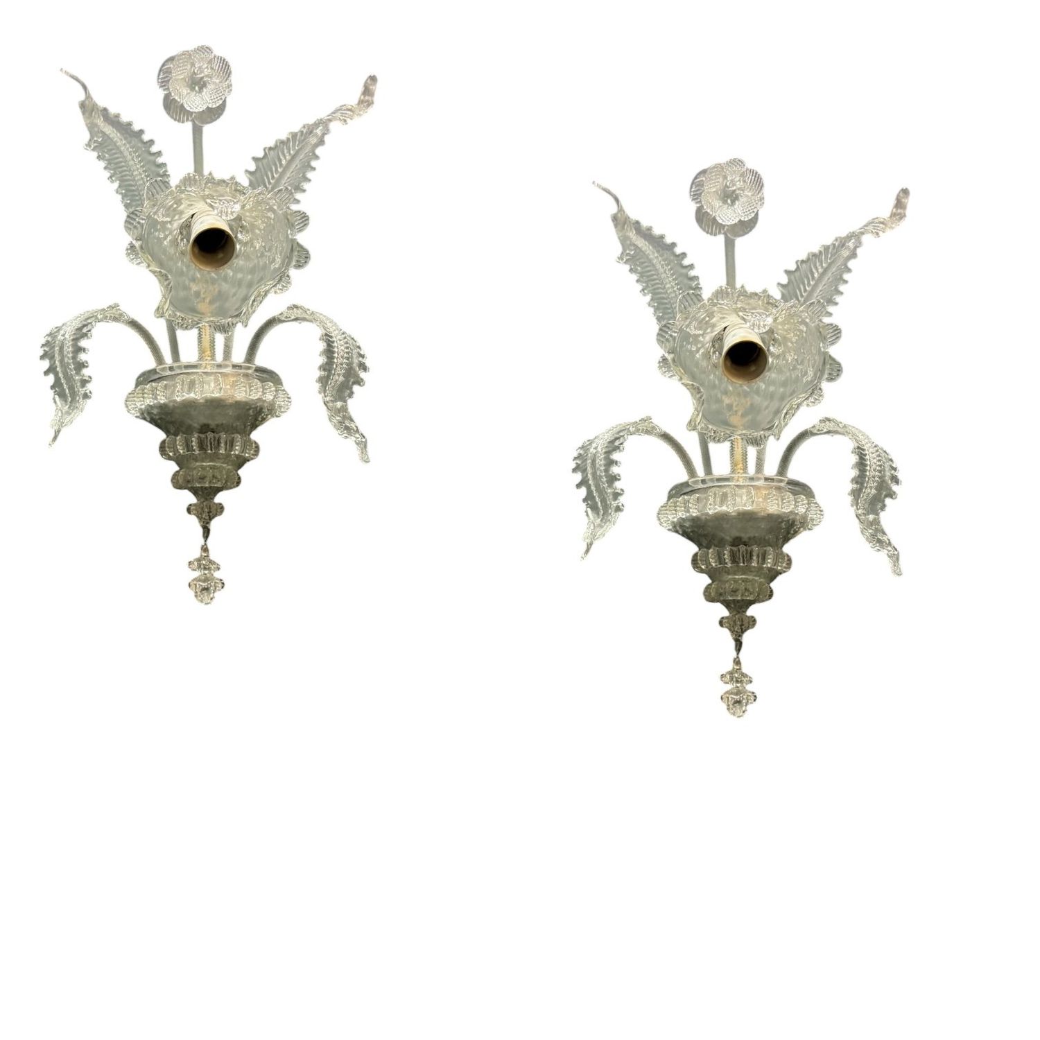 Vintage Venetian Murano Glass Wall Sconces, 1970s, Set of 2