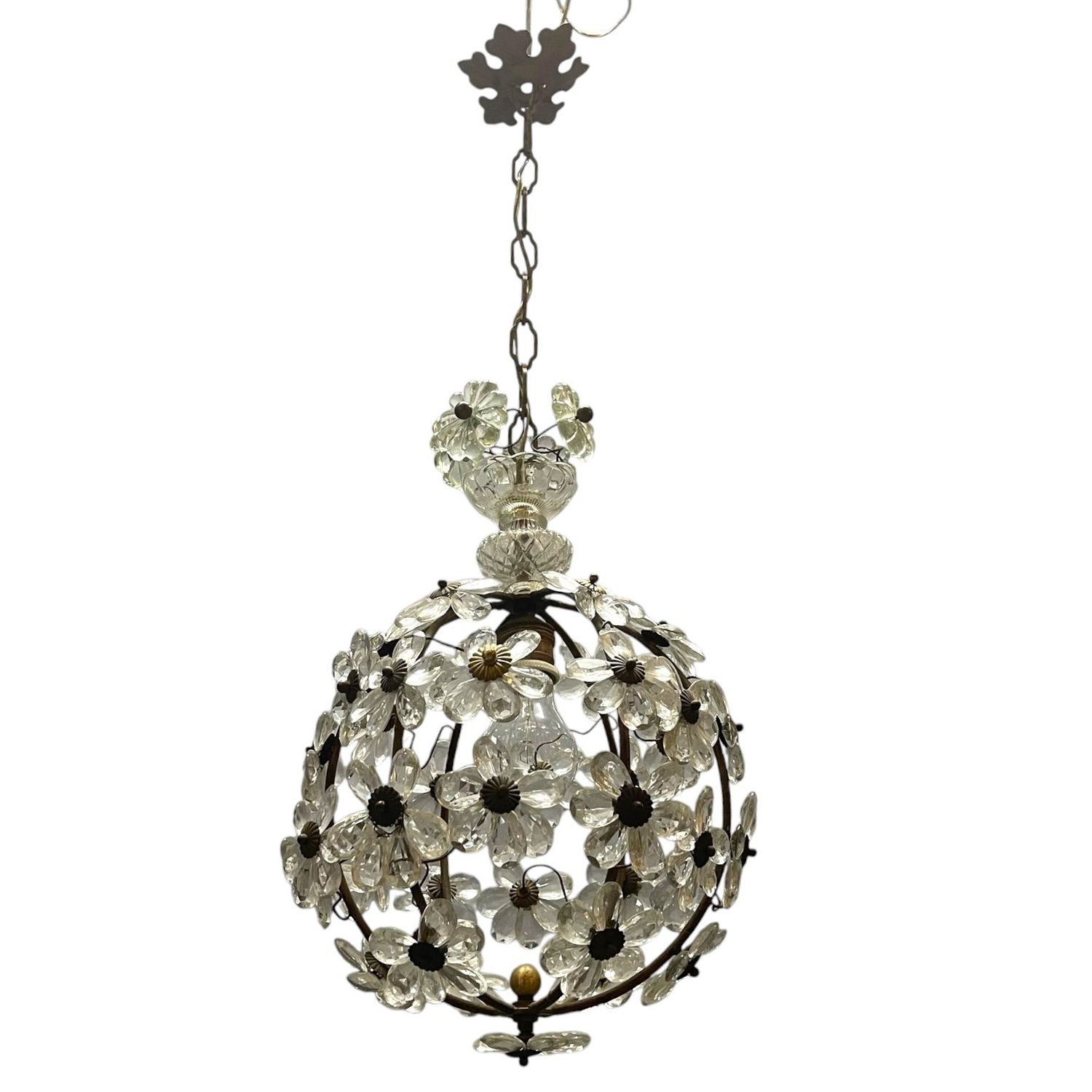 Crystal Flower Ball Light Pendant from Maison Baguès, 1940s