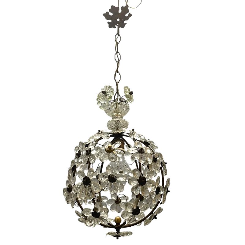 Crystal Flower Ball Light Pendant from Maison Baguès, 1940s