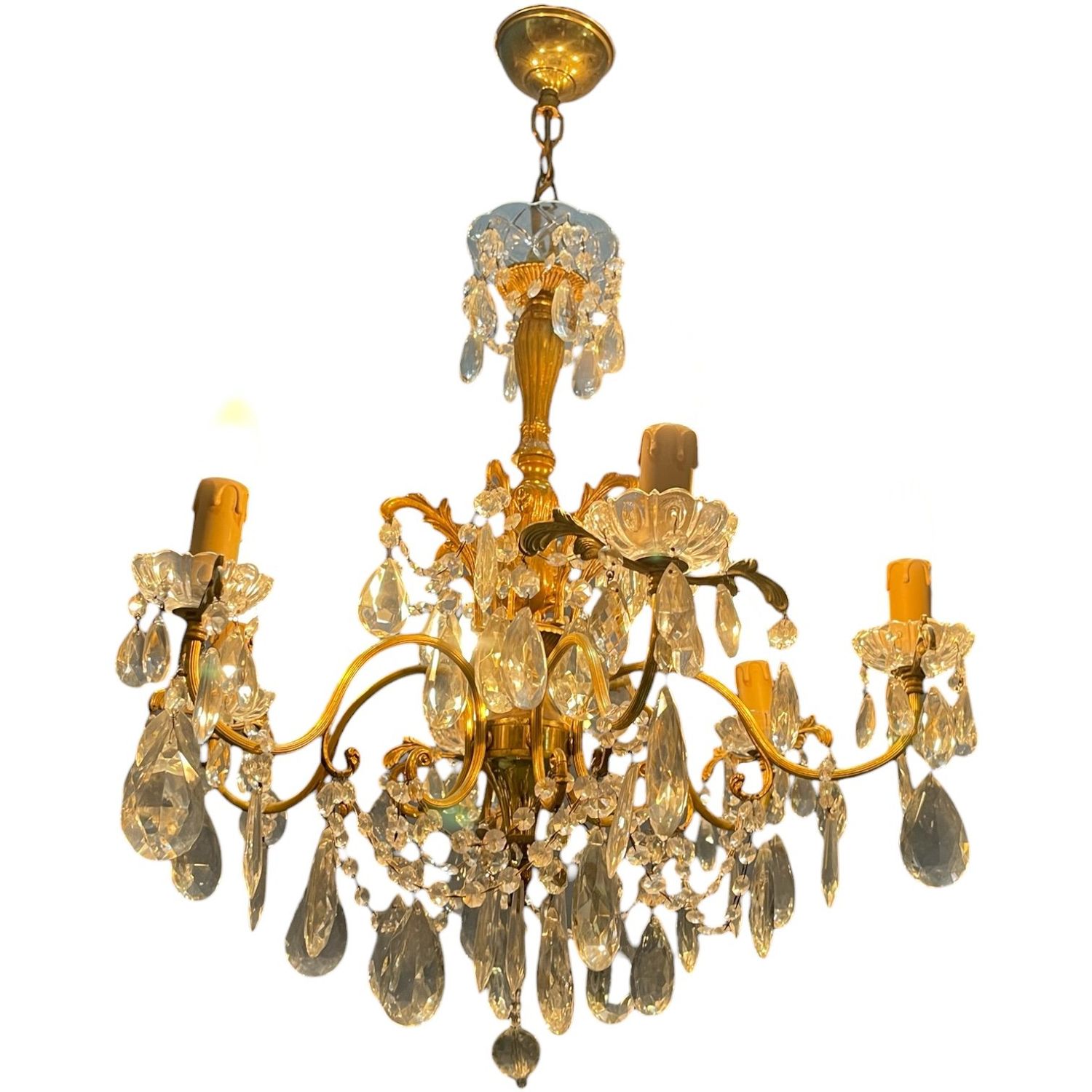 Italian Brass Crystal Chandelier, 1950s