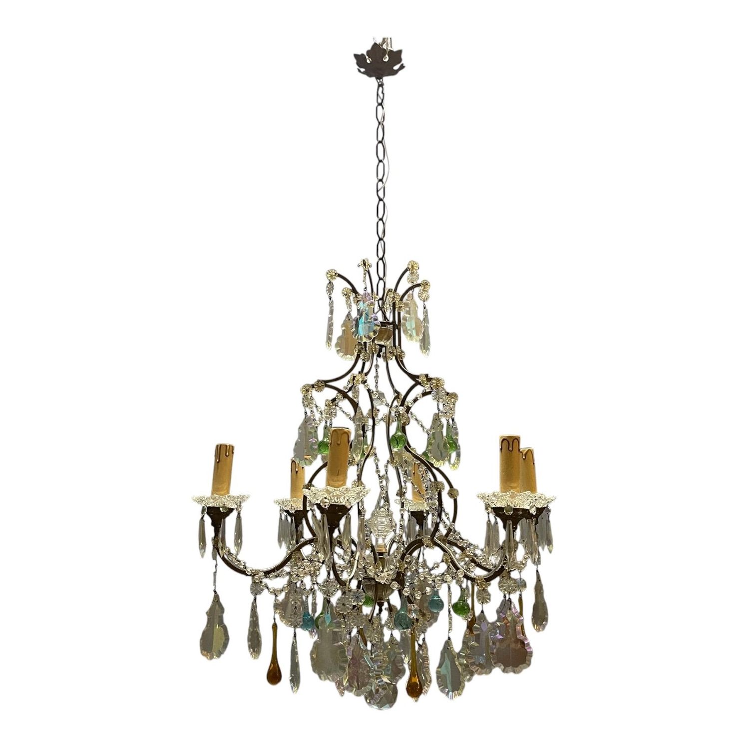 Multicoloured Murano Glass and Crystal Chandelier, 1950s