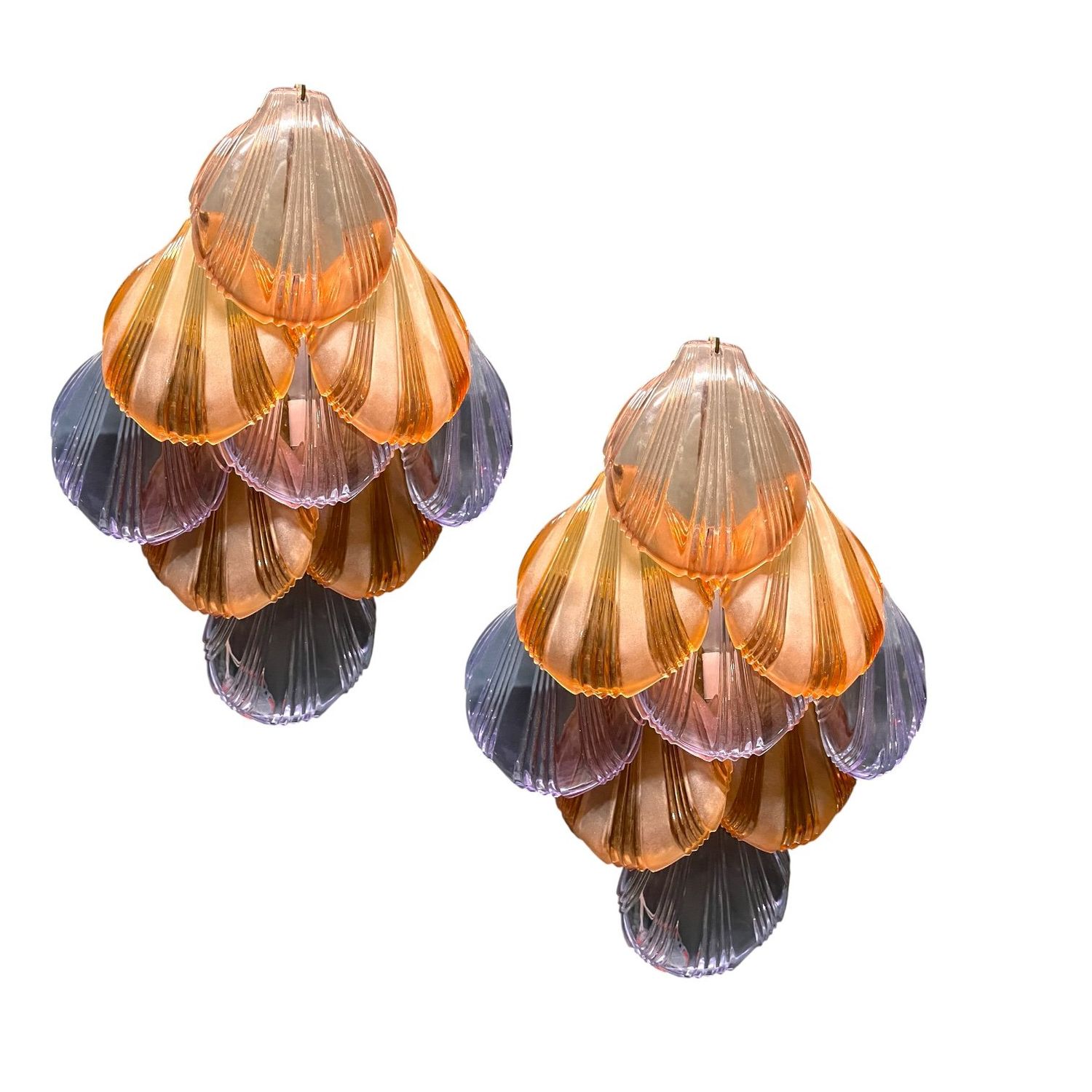 Large Glass Shell Wall Sconces, 1980s, Set of 2