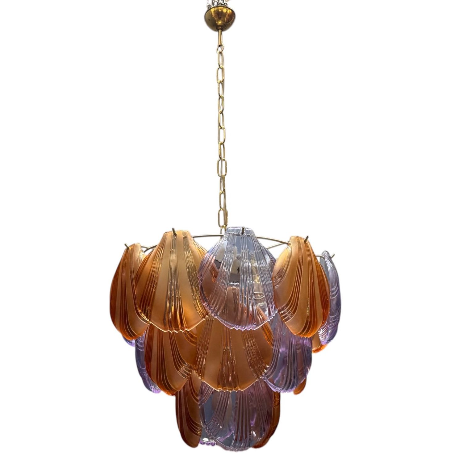 Murano Amber and Lavender Glass Shell Chandelier, Italy 1980s