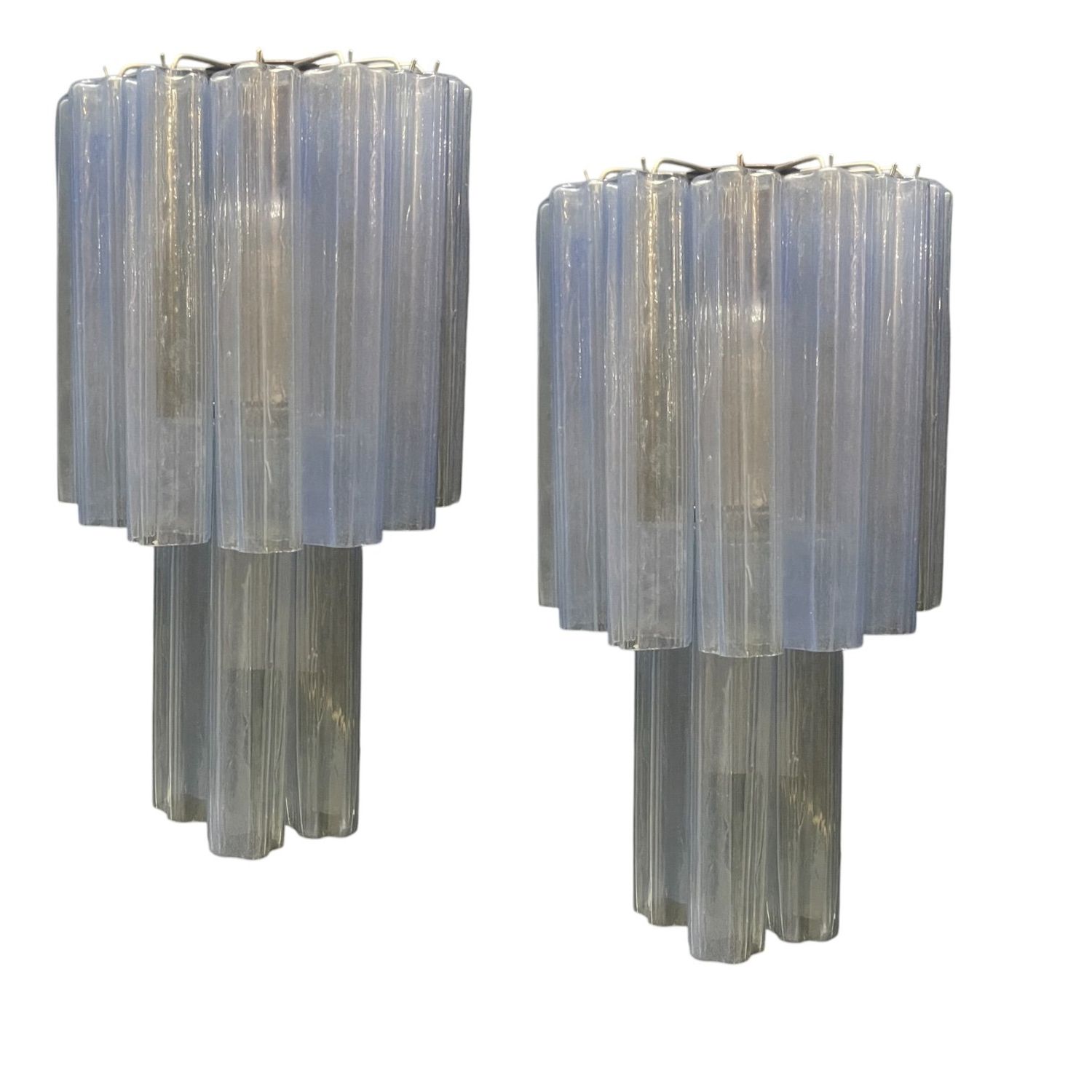 Large Murano Glass Light Blue Tronchi Wall Lights, 1980s, Set of 2