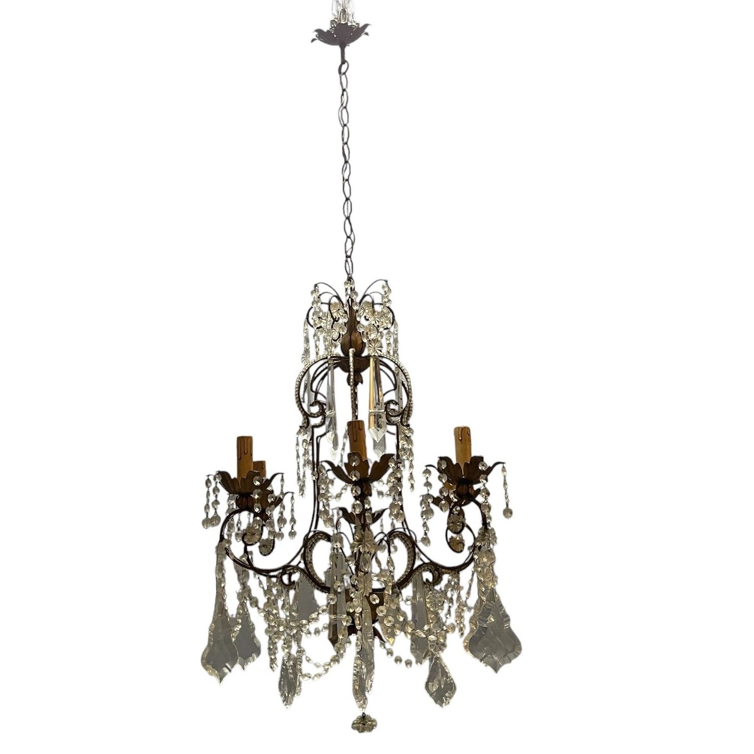 Large Beaded Crystal Florentine Chandelier, 1950s