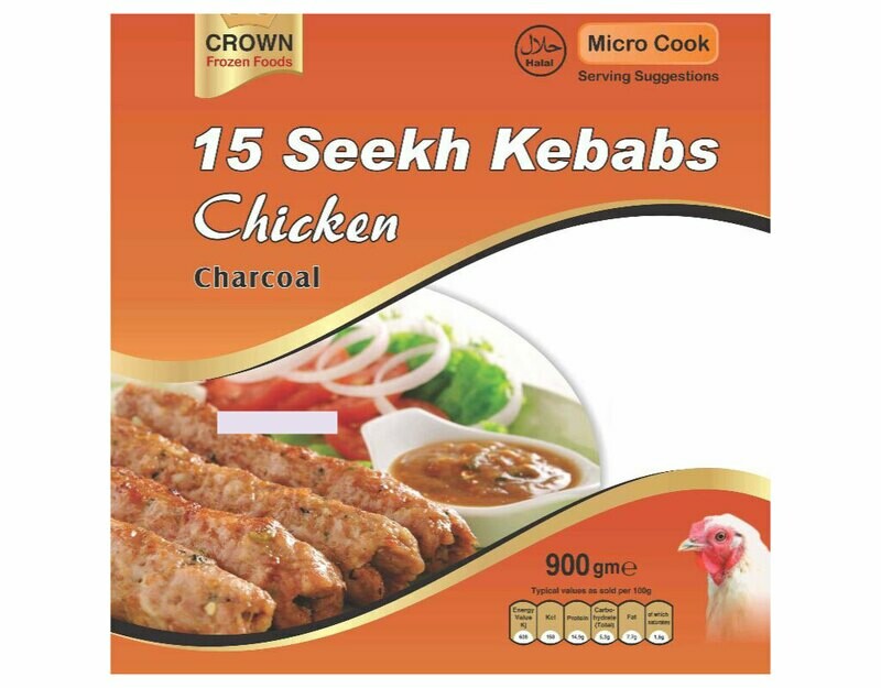 Crown Frozen Foods Seekh Kebabs Chicken Charcoal 15pcs 900g