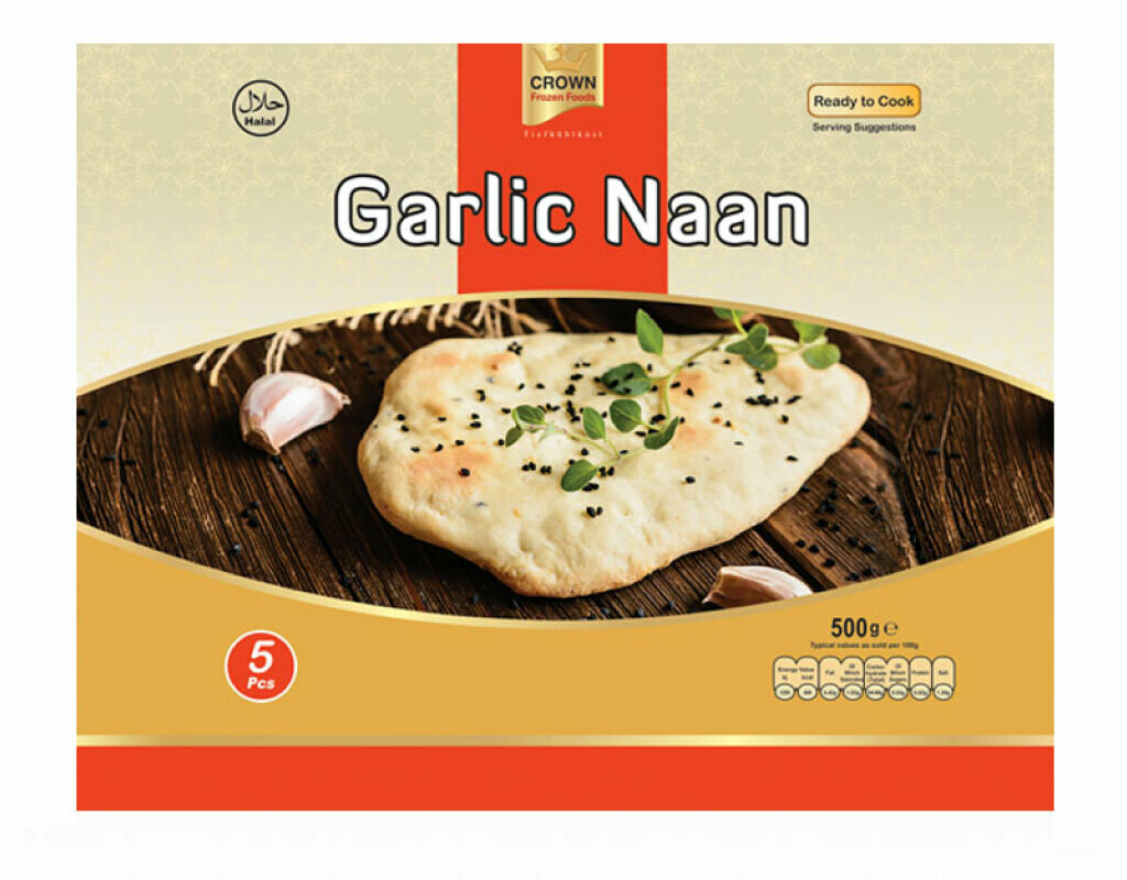 Crown Frozen Foods Garlic Naan 5 pcs