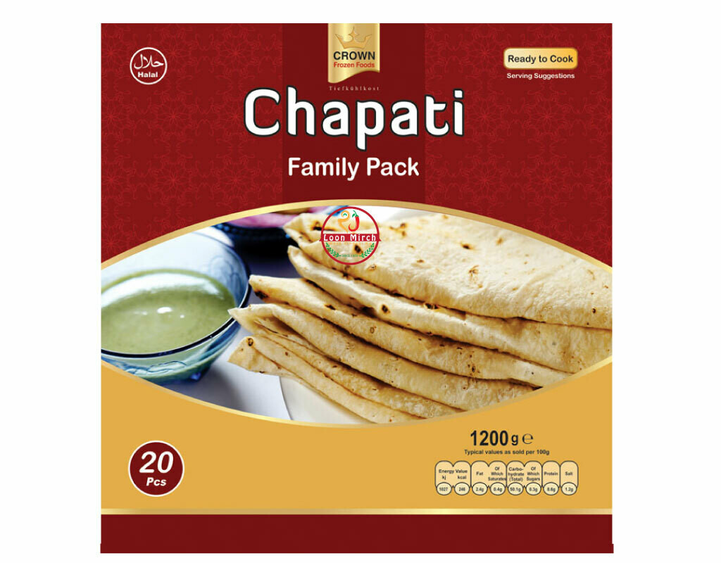 Crown Frozen Food Chapati Family Pack 20 pcs 1200g