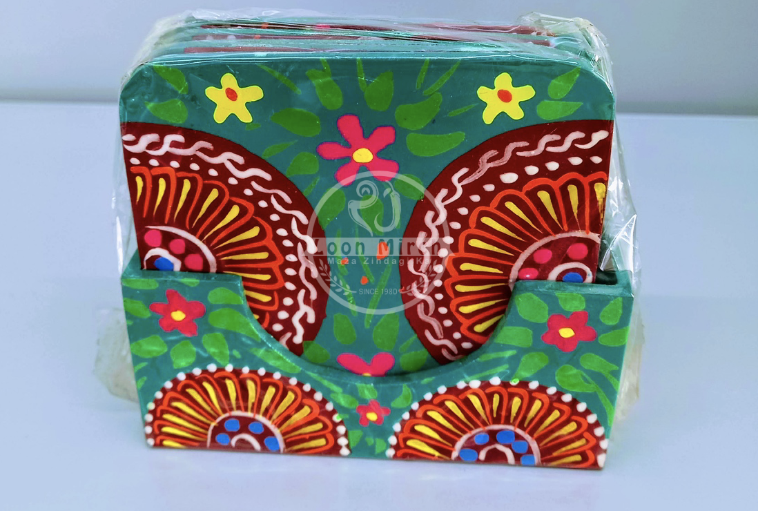 LM Teacups mats multiple colors, Colours: Dark green with multiple colours