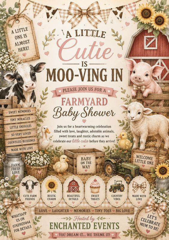 A LITTLE CUTIE IS MOO-VING IN Baby Shower Afternoon Tea Party