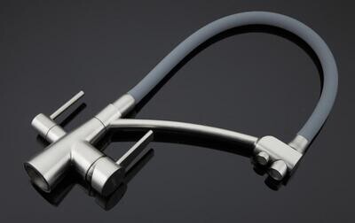 G4398 Сатин смес. д/кухни . фильтр д/питьевой воды (+сер. силикон носик) Gappo