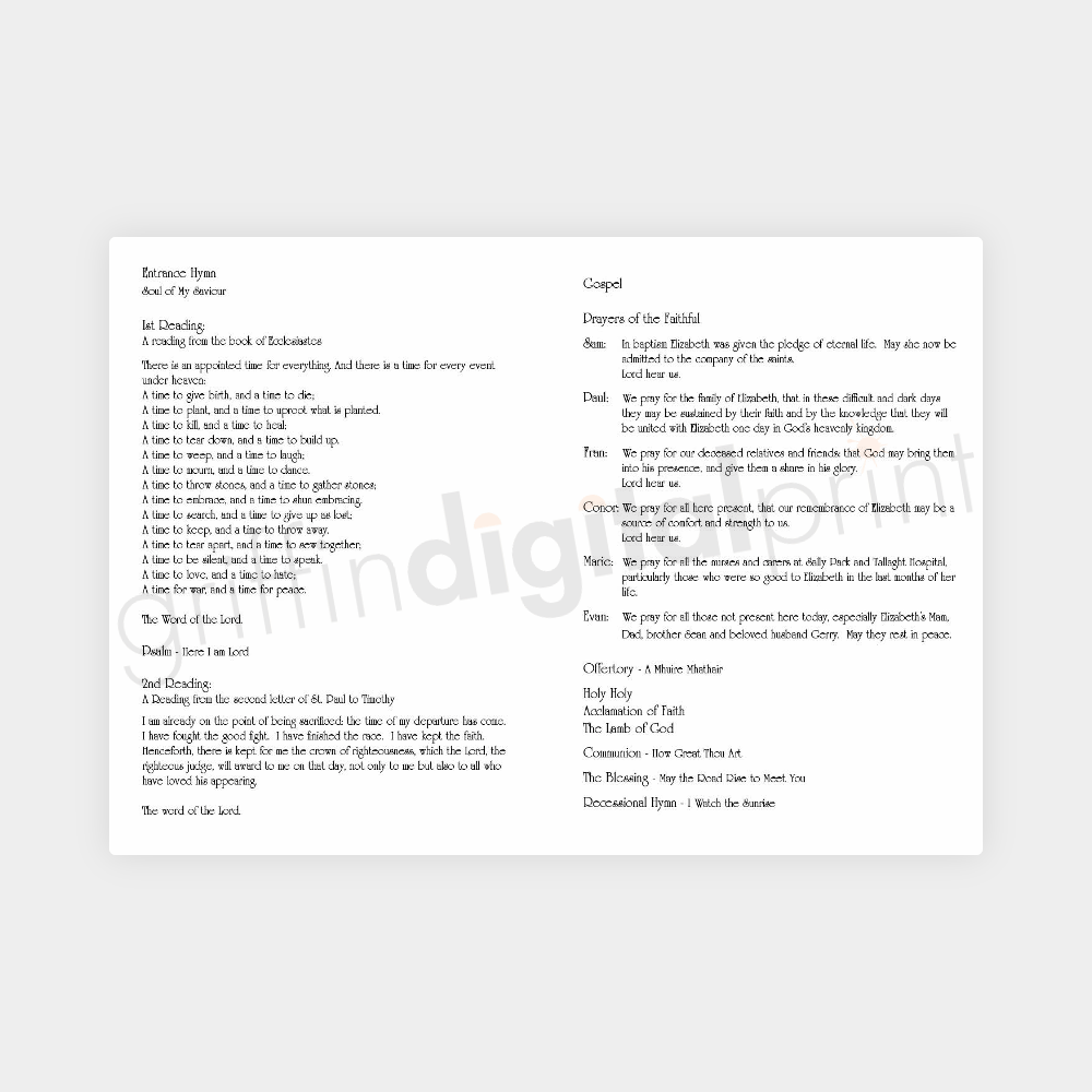 Funeral Mass Booklet Covers