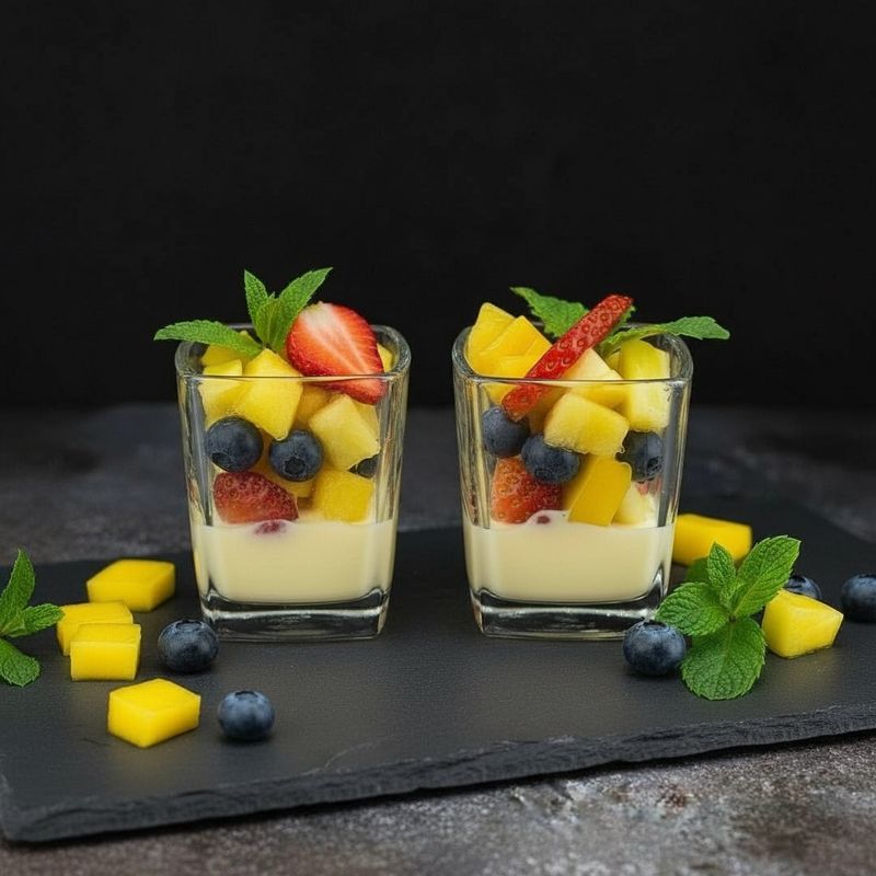 Obstsalat auf Vanillecreme