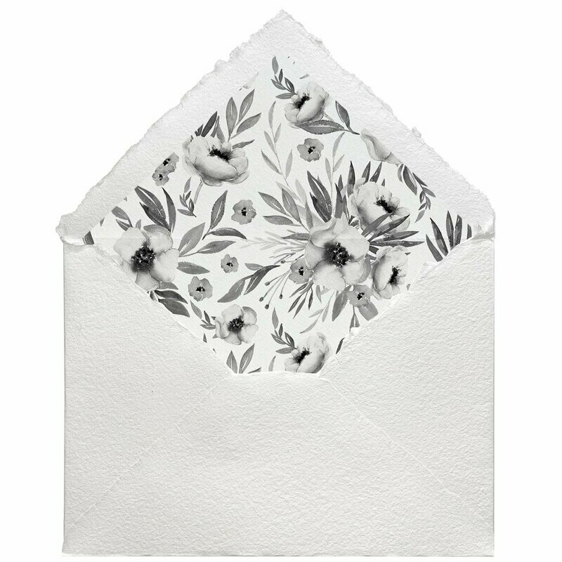 Sobres artesanales forrados estampados | Flores Blanco y Negro