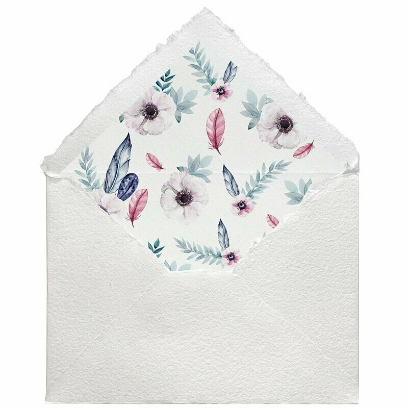 Sobres artesanales forrados estampados | Plumas