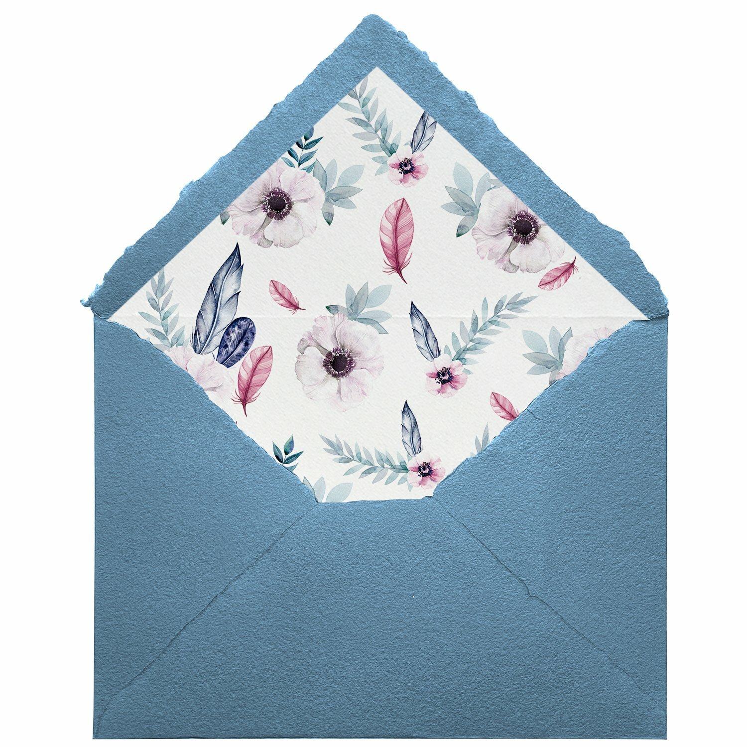 Sobres artesanales forrados estampados | Plumas