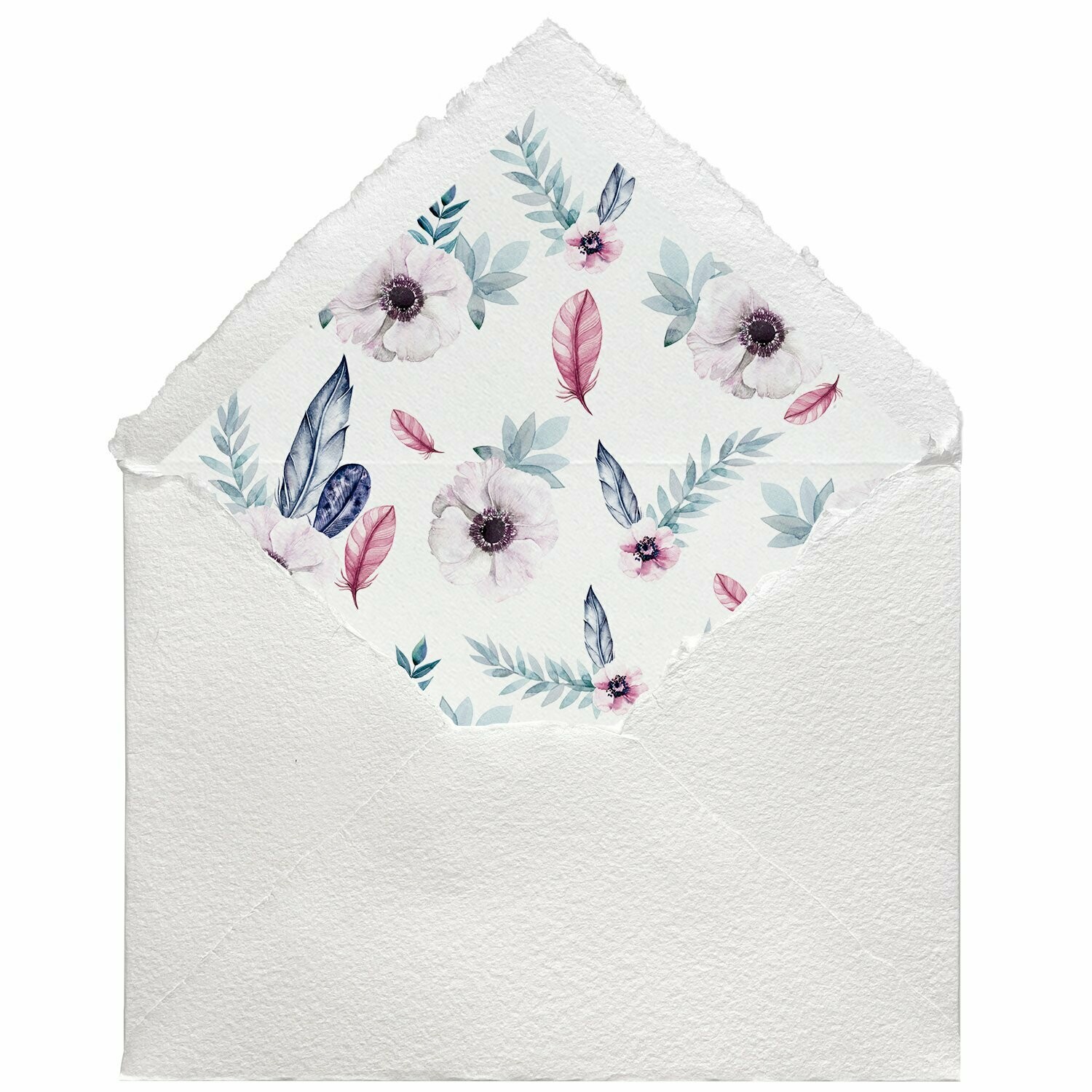 Sobres artesanales forrados estampados | Plumas, Color del Sobre: Blanco