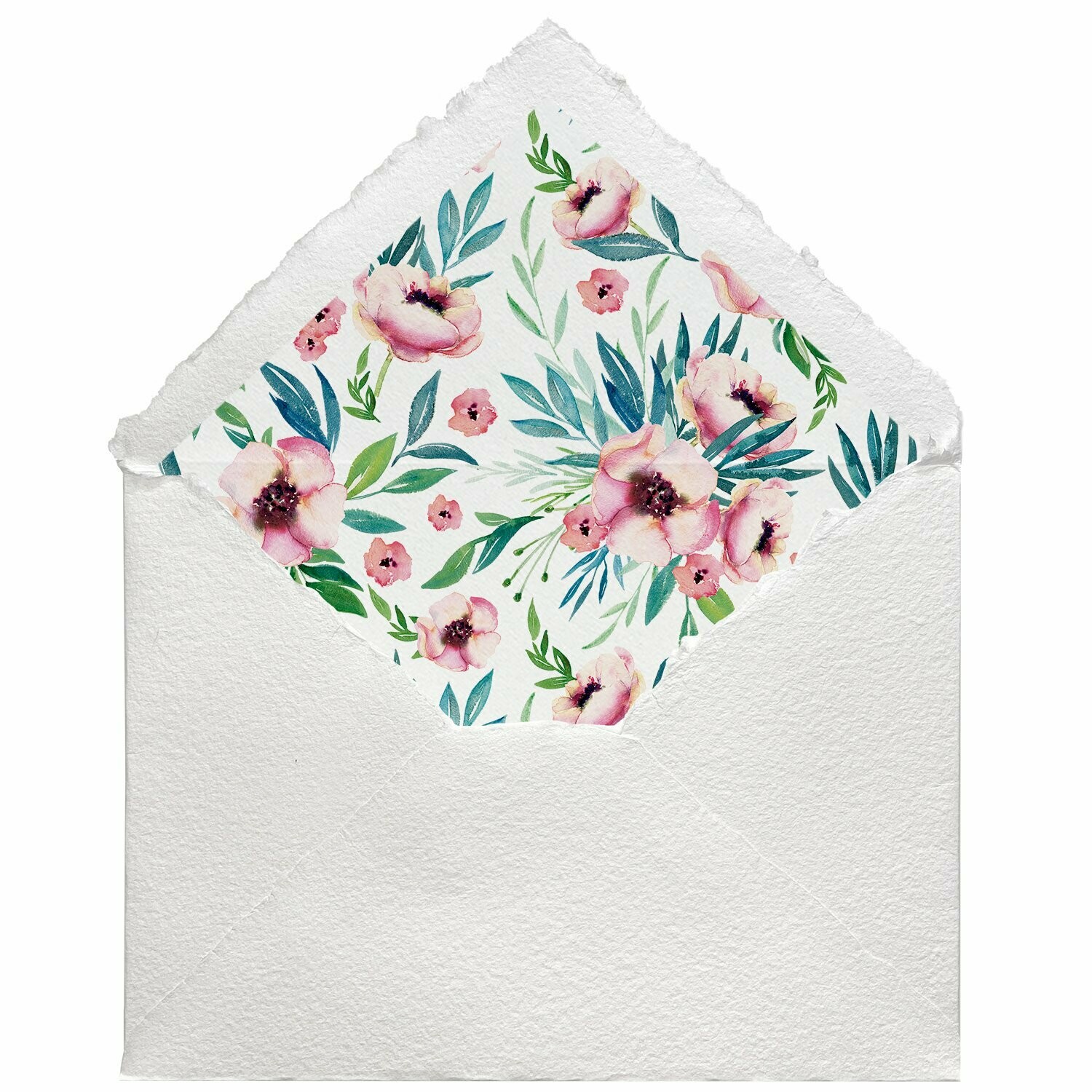 Sobres artesanales forrados estampados | Anémonas, Color del Sobre: Blanco