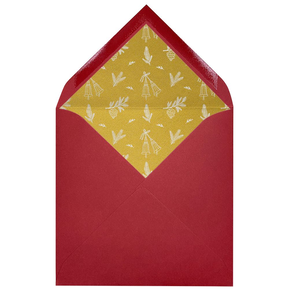 Sobres forrados Cuadrado| Dorado campanas de Navidad