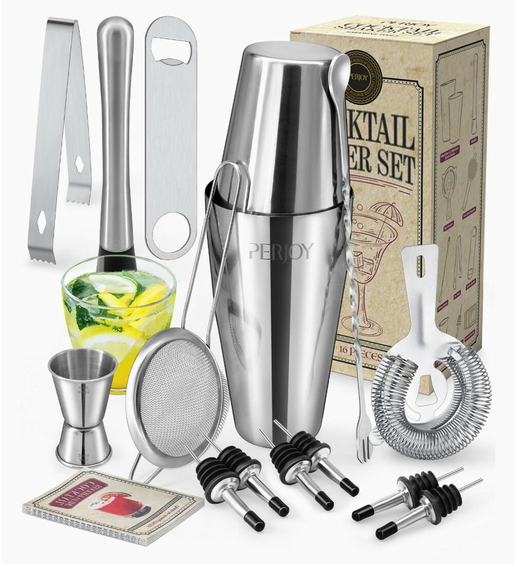 Kit cocteleria plateado 16 piezas boston 