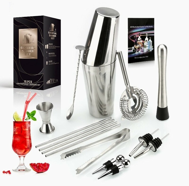 Kit cocteleria plateado 15 piezas