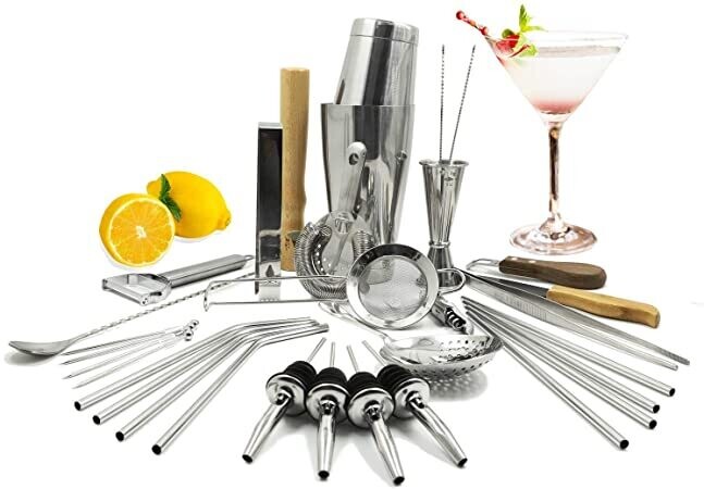 kit de cocteleria de 32 piezas acero inoxidable
