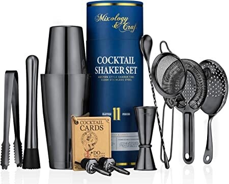 kit de cocteleria de 11 piezas negro brillante boston