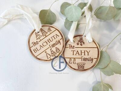 Family Christmas Wood Ornament | Wedding Gift | Married | Wood | Engraved Ornament | Holiday Ornament