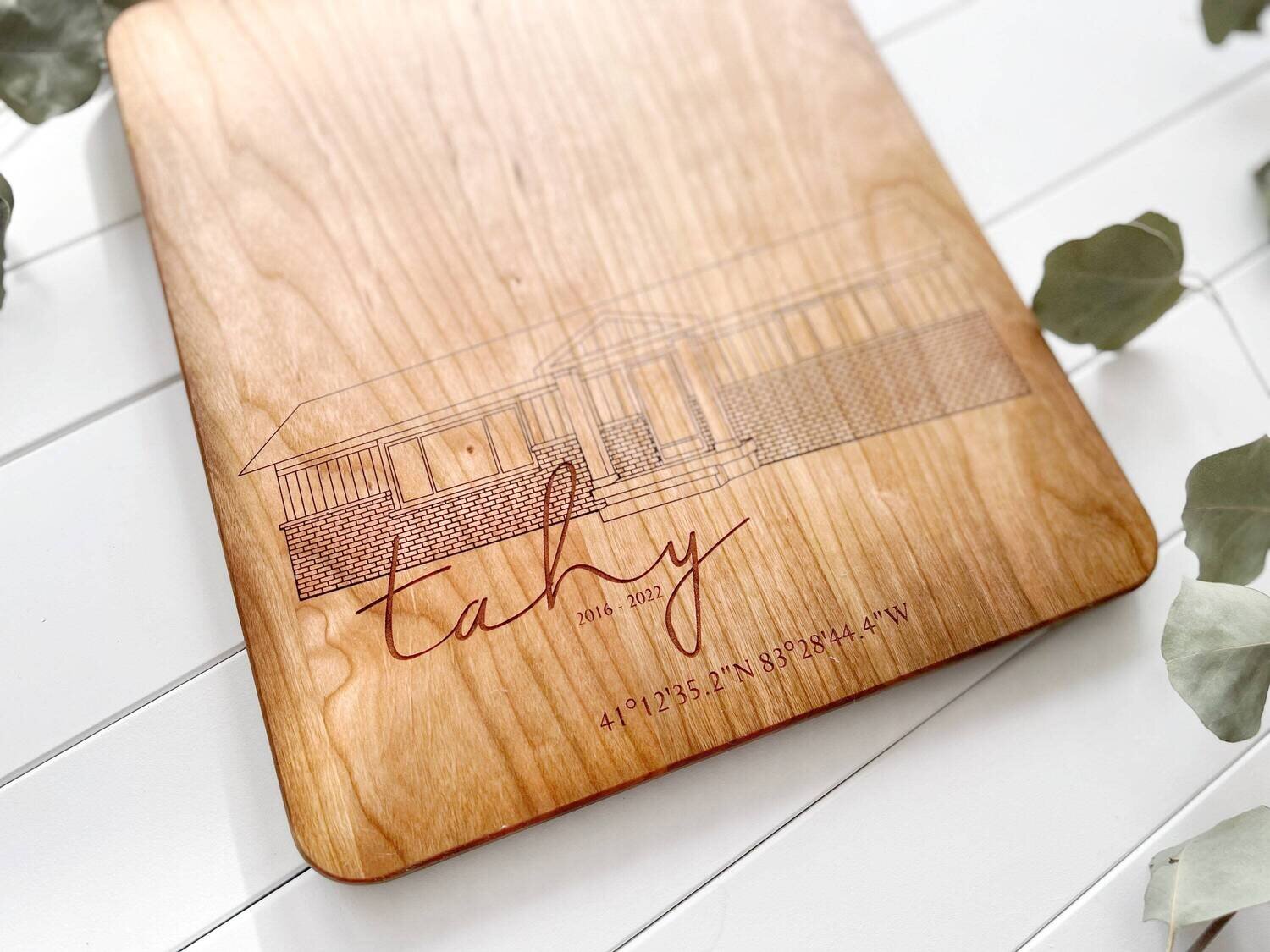 Personalized Home Coordinates Cutting Board | House Sketch Engraved | Engraved Cutting Board | Home Cutting Board | House Warming | Wedding
