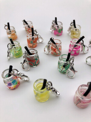 Glass Jars with Polymer Clay Fruit & Straws Stitch Markers - pack of 5
