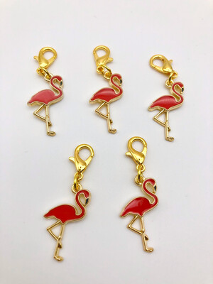 Enamel Coral Pink Flamingo Stitch Markers - pack of 5