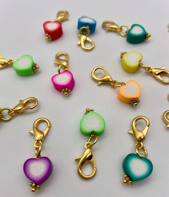 Bright Heart Shaped Polymer Clay Stitch Markers - pack of 5