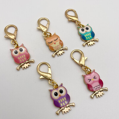Enamel Owls Stitch Markers - JUMBO Clasp