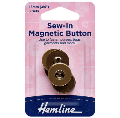 Magnetic Bag Closure: Sew In: 18mm Brass