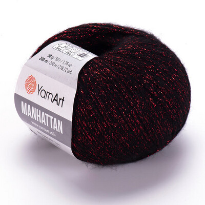 YarnArt Manhattan 904 - Black Red Glitter