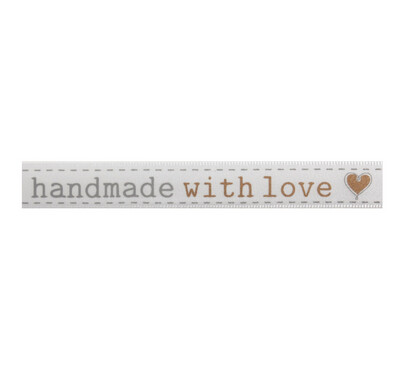 Ribbon: Satin: Handmade with Love: Gold & Light Grey