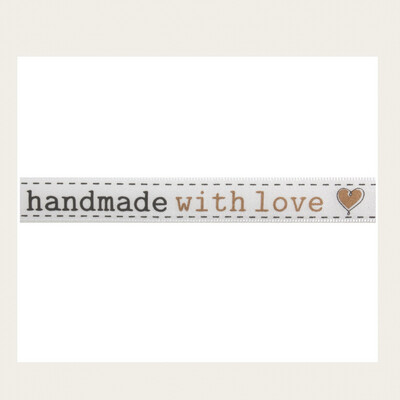 Ribbon: Satin: Handmade with Love: Gold & Grey