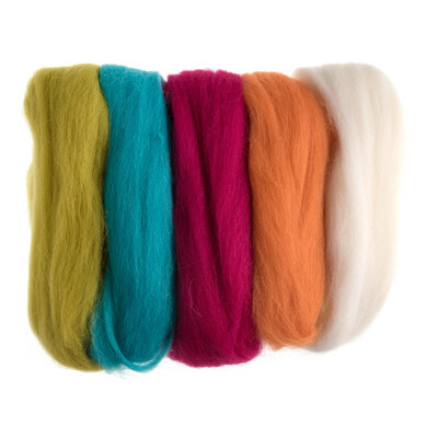 Natural Wool Roving: Assorted Neon Brights