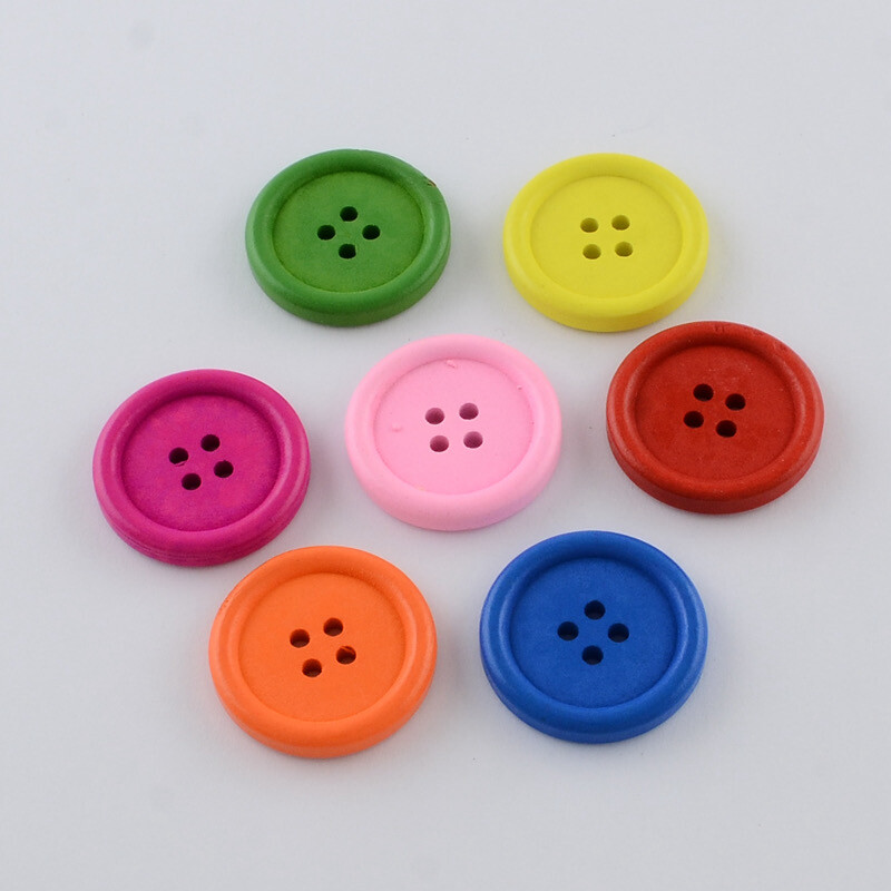 Multicoloured Wooden Buttons 25mm - (10 pcs)