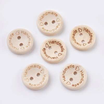 Wooden Buttons with Handmade - Medium (10 pcs)
