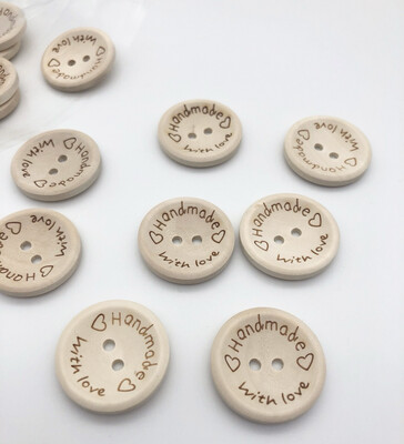 Wooden Buttons with Handmade With Love - Large (25 pcs)