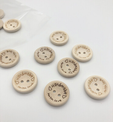 Wooden Buttons with Handmade With Love - Medium (10 pcs)
