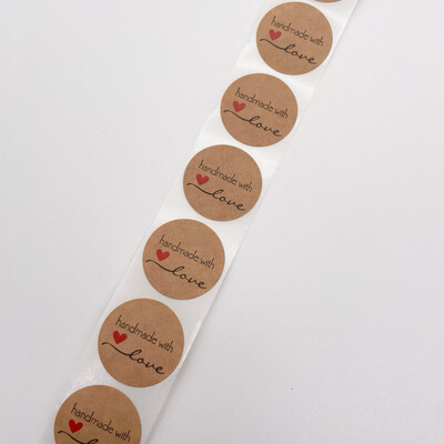 Handmade With Love Heart Stickers Labels - 25 per pack