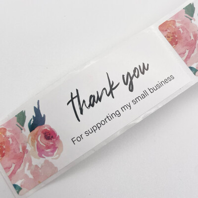 Rose Thank You Small Business Stickers Labels - 120 per roll