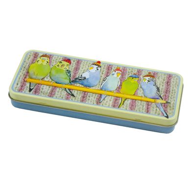 Emma Ball Pencil Tin - Budgies in Beanies