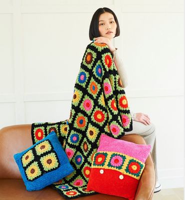 Crochet Blanket & Cushions Pattern in Squeeze Me
