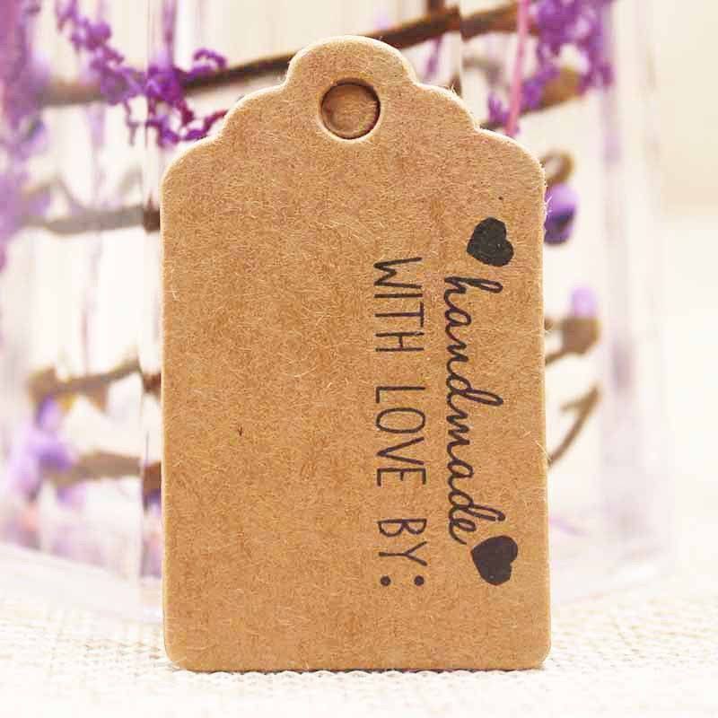 Handmade With Love By Tags - Brown - Black Text 10 pcs