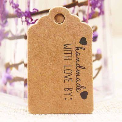 Handmade With Love By Tags - Brown - Black Text 10 pcs