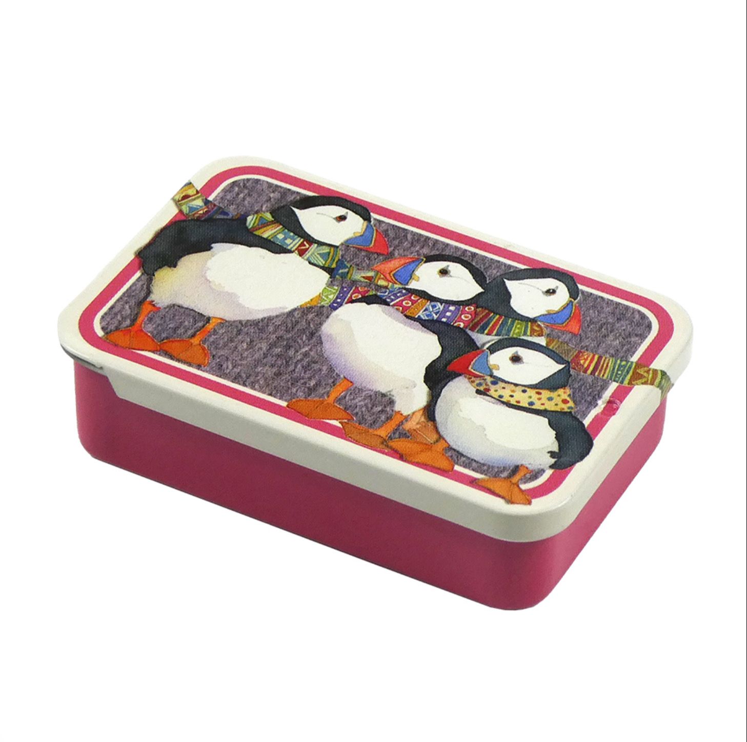 Emma Ball Mini Tin - Puffins in Scarves